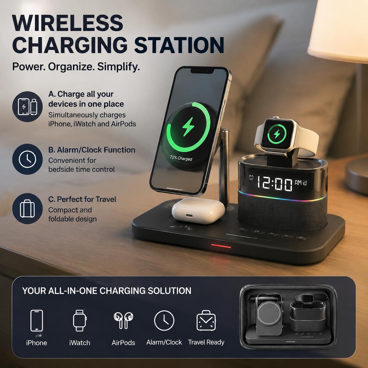 Desk Charging Station - Magnetic Wireless Charging Station for Phone