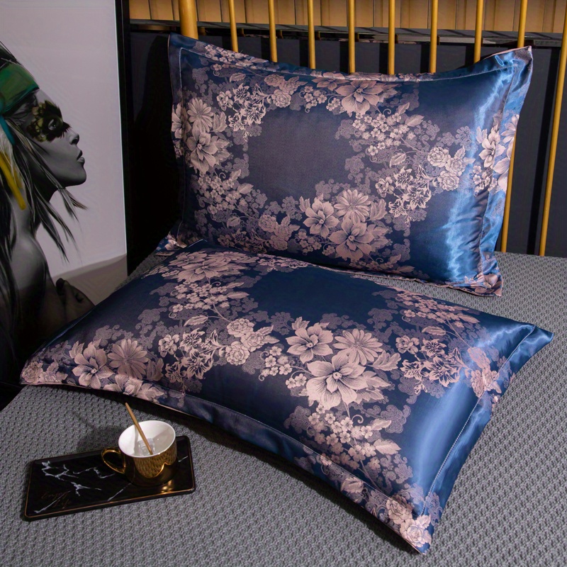 Home Office Guest Room - 2pcs Luxurious Satin Jacquard Pillowcases, Soft