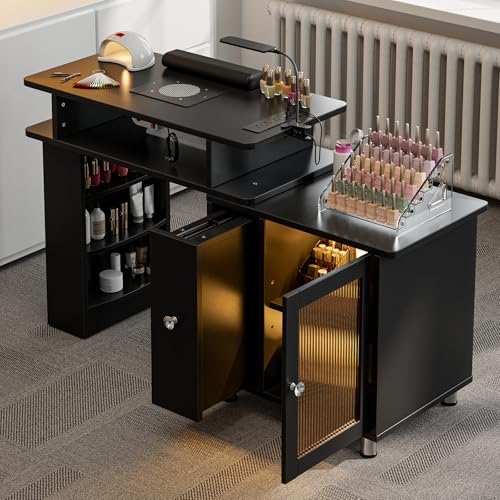 Desk Charging Station - Manicure Table w/LED Light & Lamp,