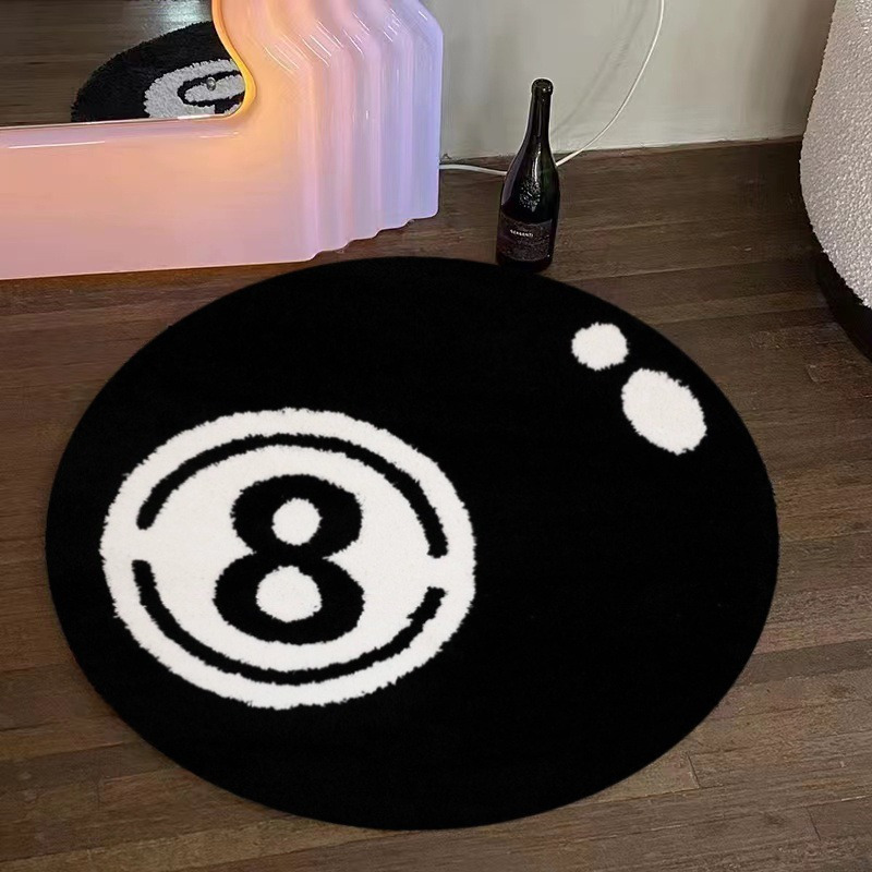 Home Office Rug - Eight Ball Pool Game Sports Round