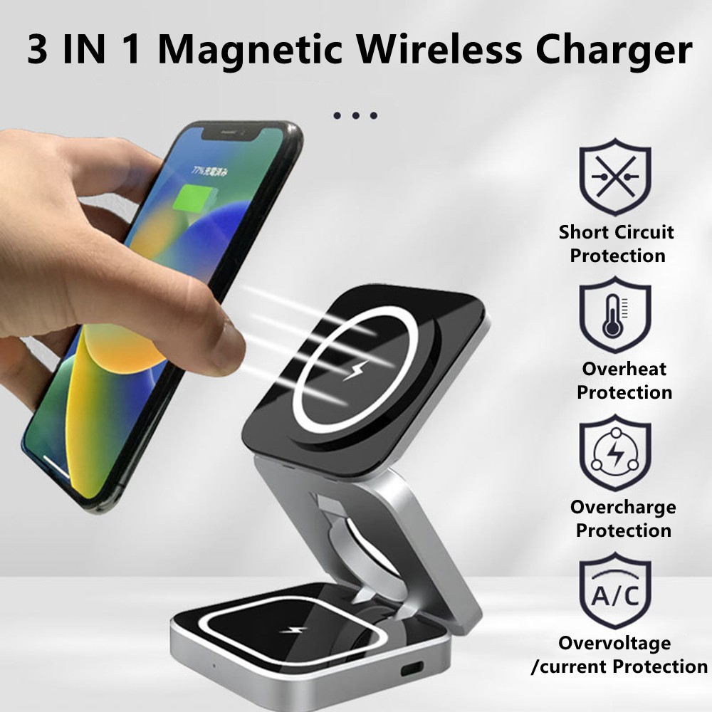 Desk Charging Station - Foldable Magnetic Wireless Charger Stand Magnet
