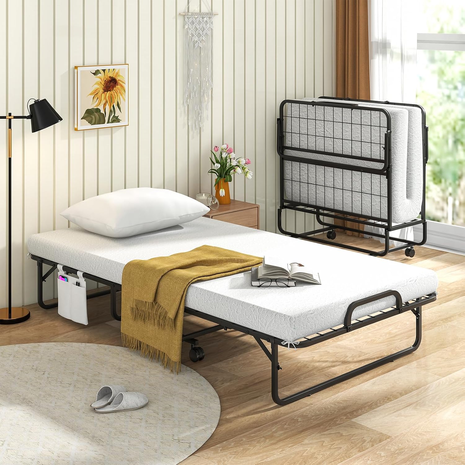 75 Inches Folding Bed With Mat - огляд і ціна Home Office Guest Room