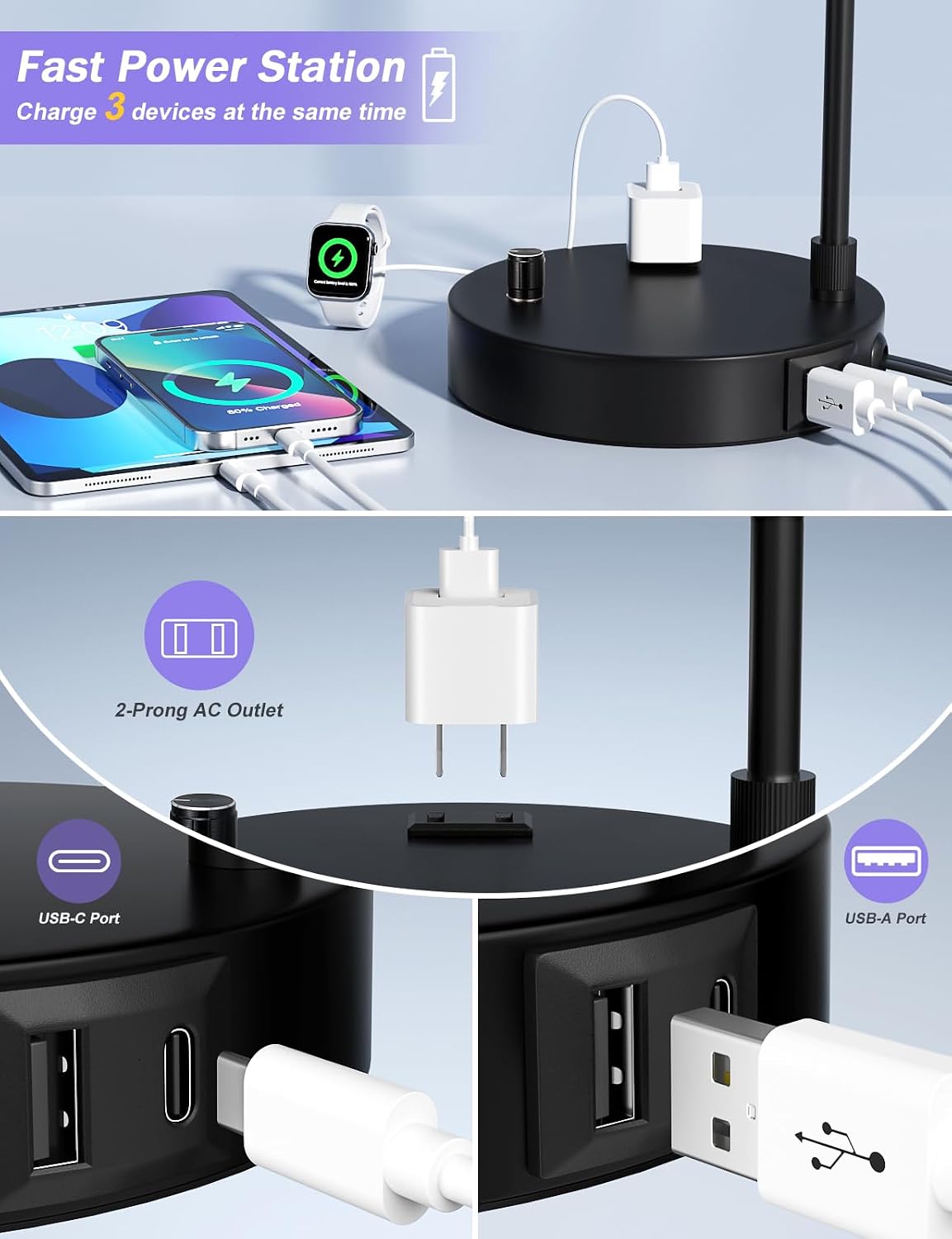Side Table Lamp with USB Port  - огляд і ціна Desk Lamp Led