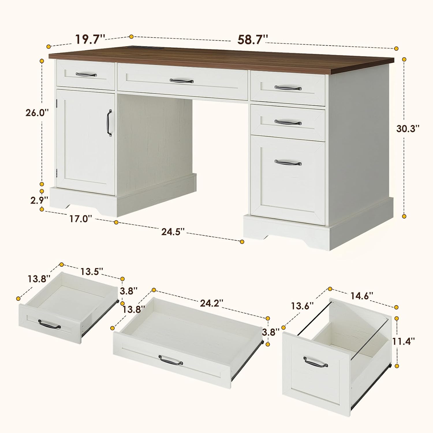 Farmhouse 59 Inch Executive De - огляд і ціна Desk Charging Station