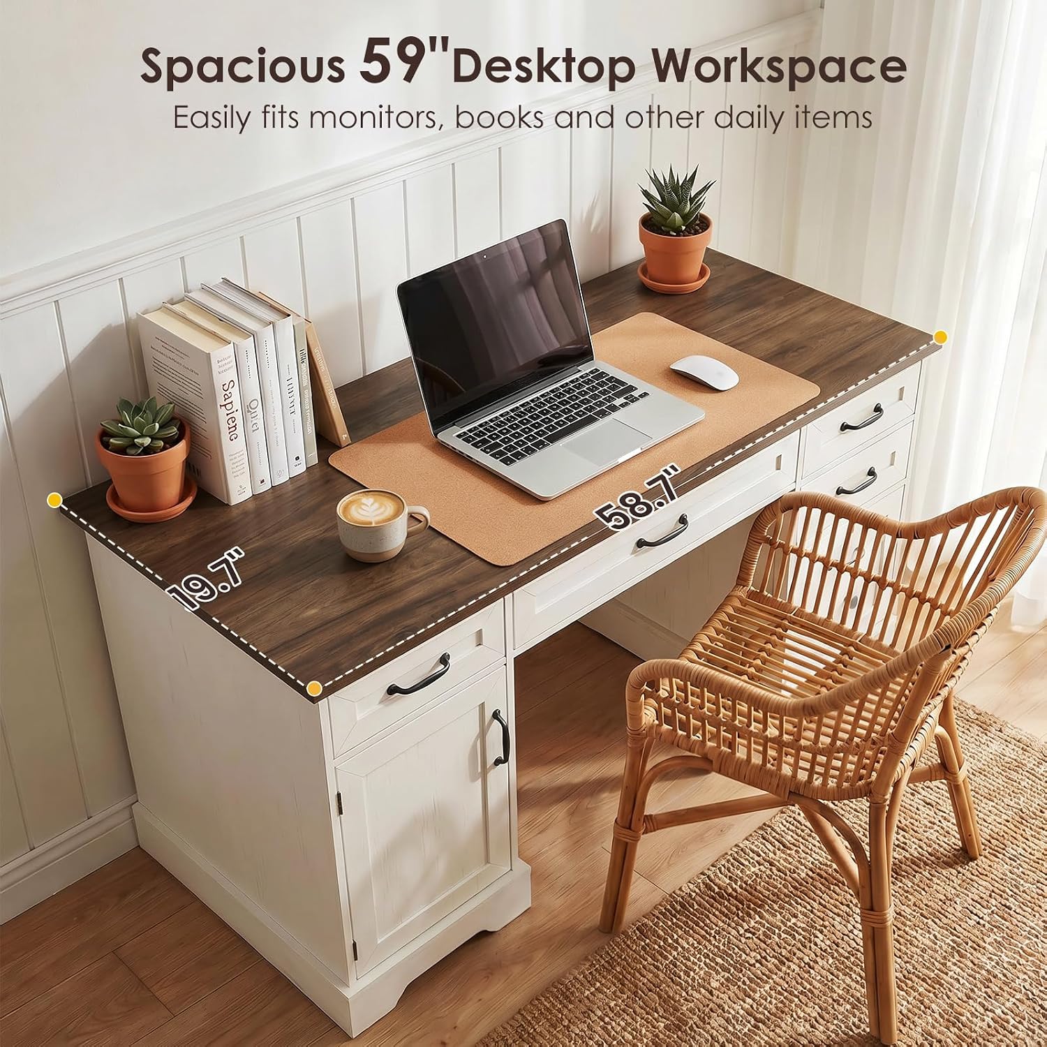 Farmhouse 59 Inch Executive De - огляд і ціна Desk Charging Station
