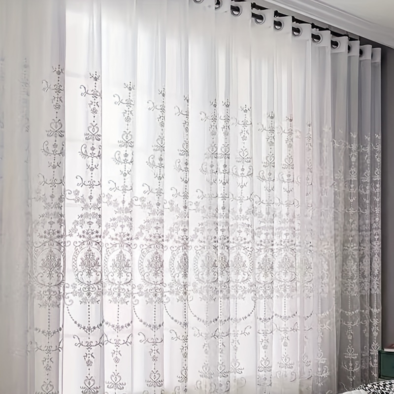 1pc White Embroidered Sheer Cu - огляд і ціна Home Office Inspiration