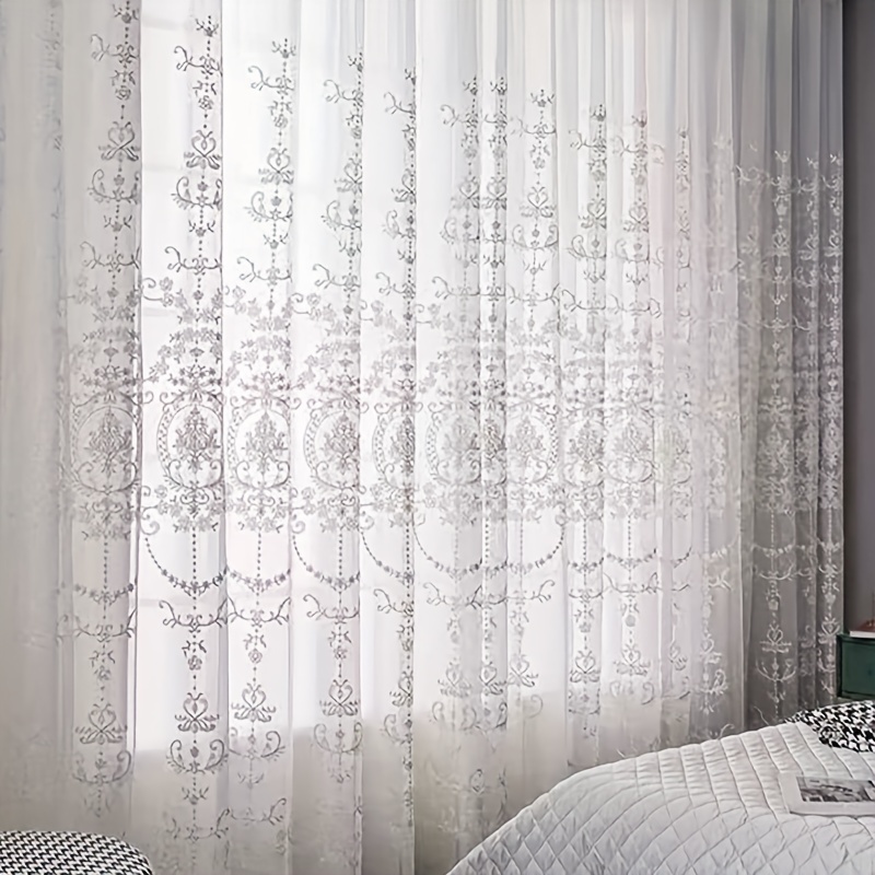1pc White Embroidered Sheer Cu - огляд і ціна Home Office Inspiration