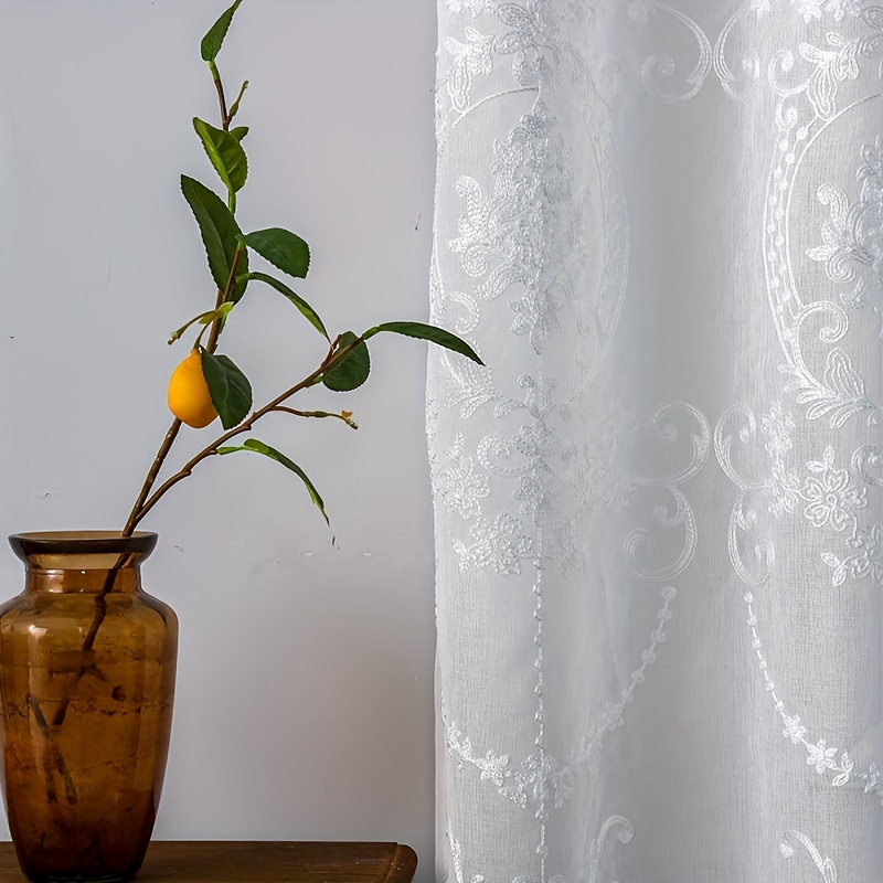 1pc White Embroidered Sheer Cu - огляд і ціна Home Office Inspiration
