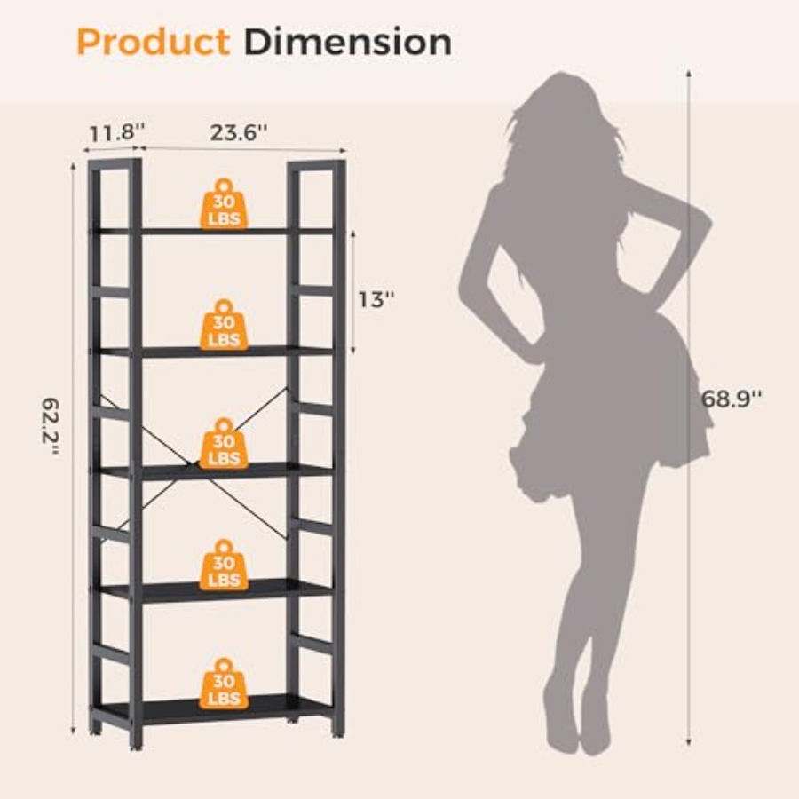 5-Tier Bookshelf, Modern Tall  - огляд і ціна Home Office In Living Room