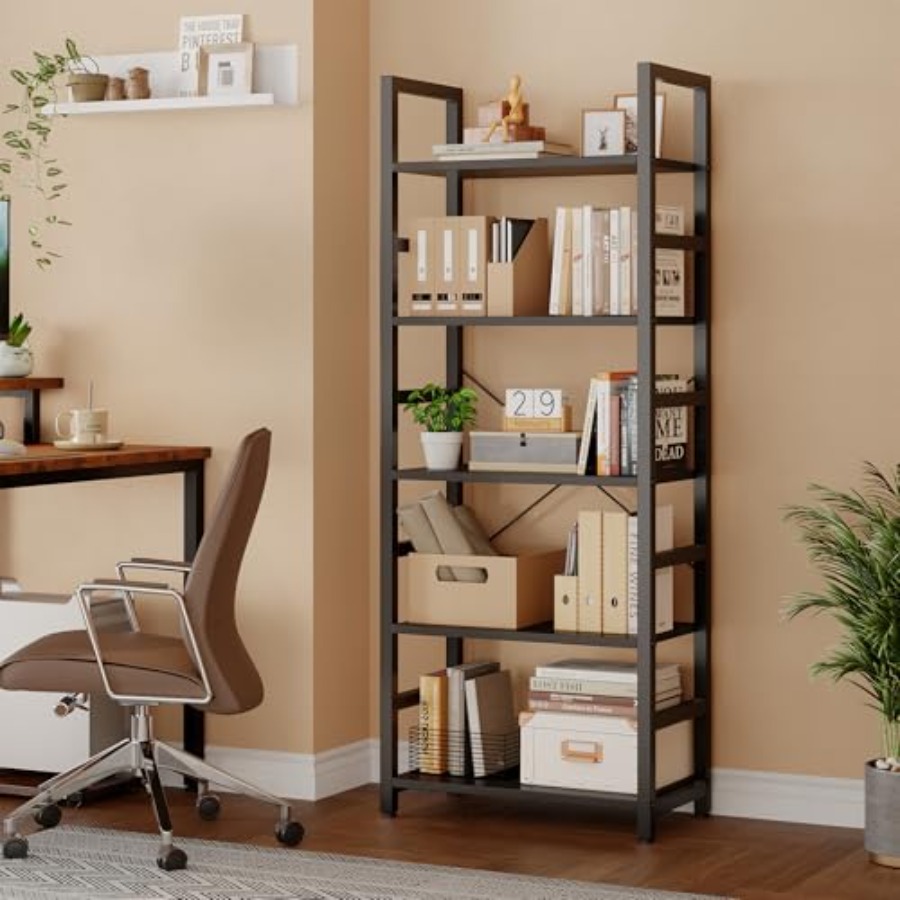 5-Tier Bookshelf, Modern Tall  - огляд і ціна Home Office In Living Room