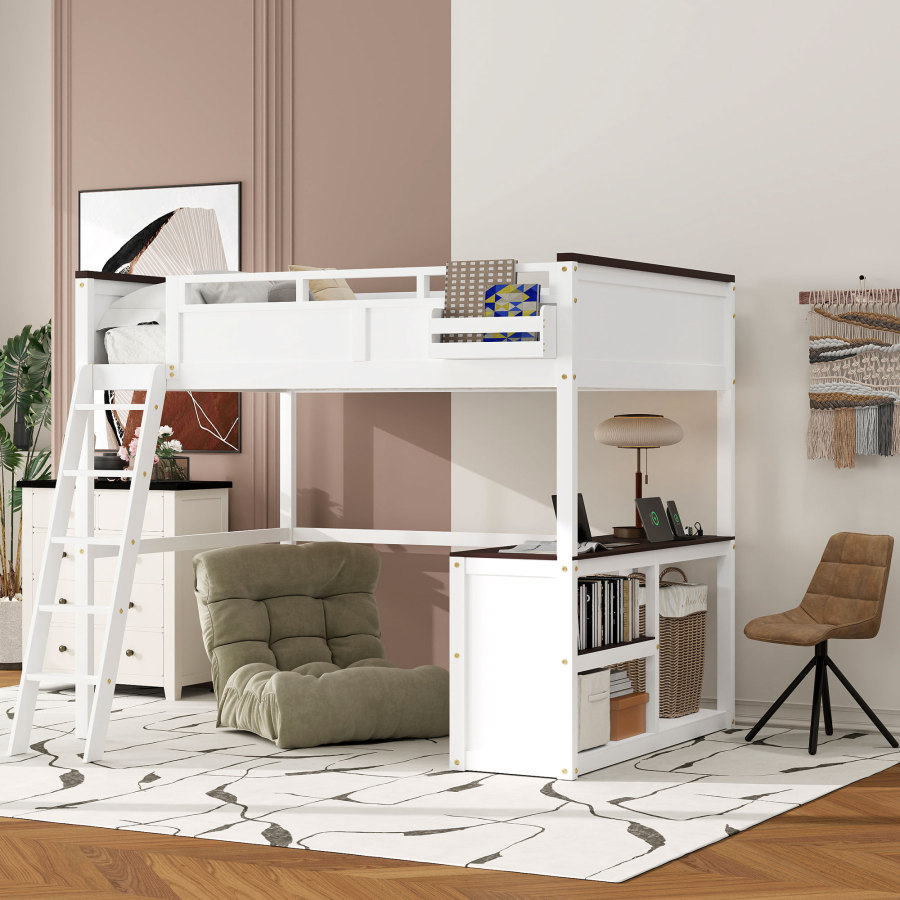 Queen Size Loft Bed with Desk, - огляд і ціна Desk Charging Station