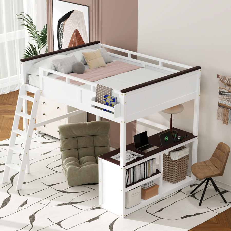 Queen Size Loft Bed with Desk, - огляд і ціна Desk Charging Station