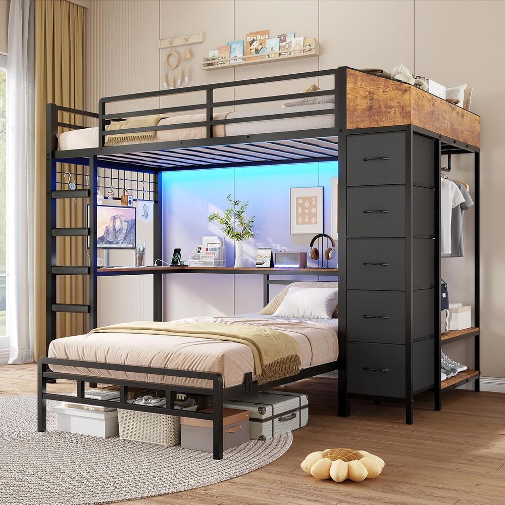 Twin Over Twin Bunk Bed with H - огляд і ціна Desk Charging Station