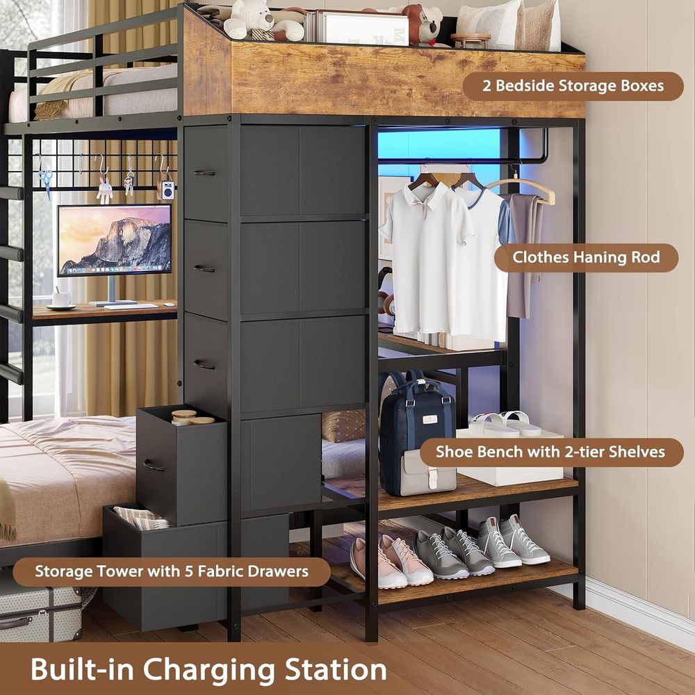 Twin Over Twin Bunk Bed with H - огляд і ціна Desk Charging Station