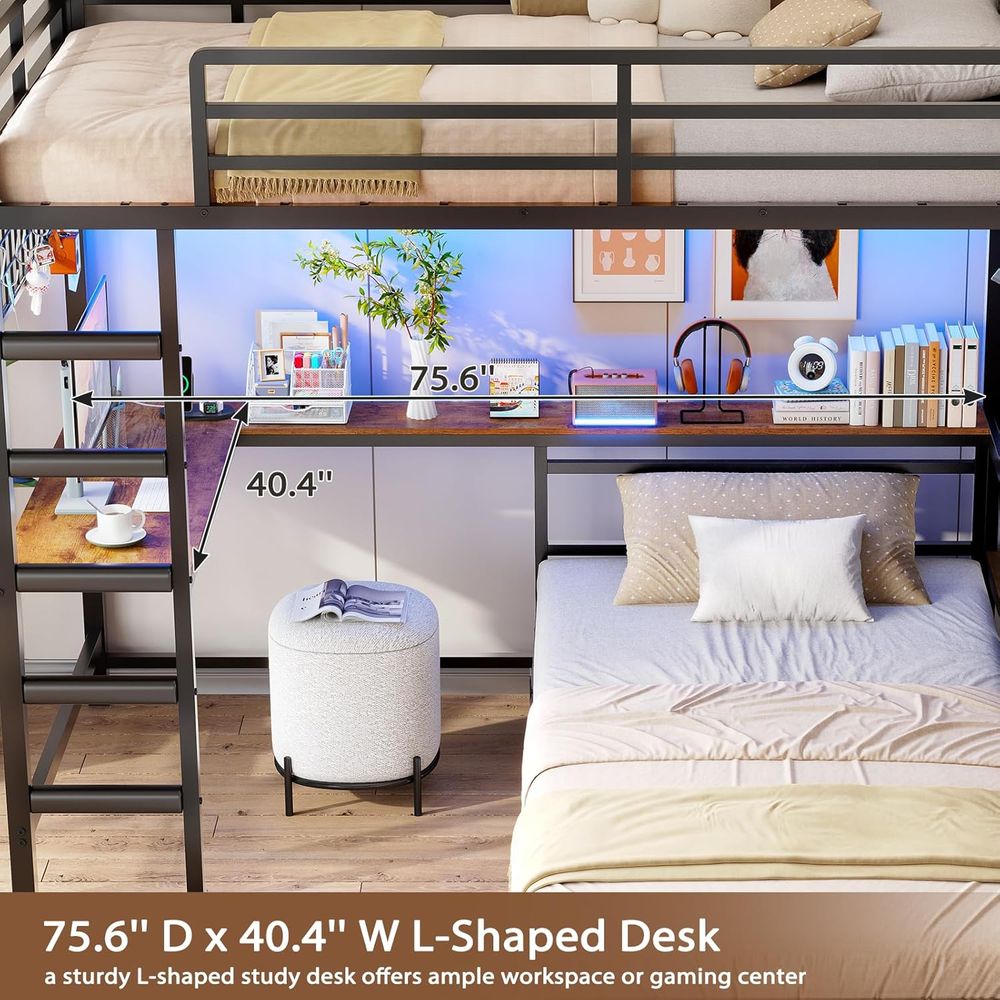 Twin Over Twin Bunk Bed with H - огляд і ціна Desk Charging Station